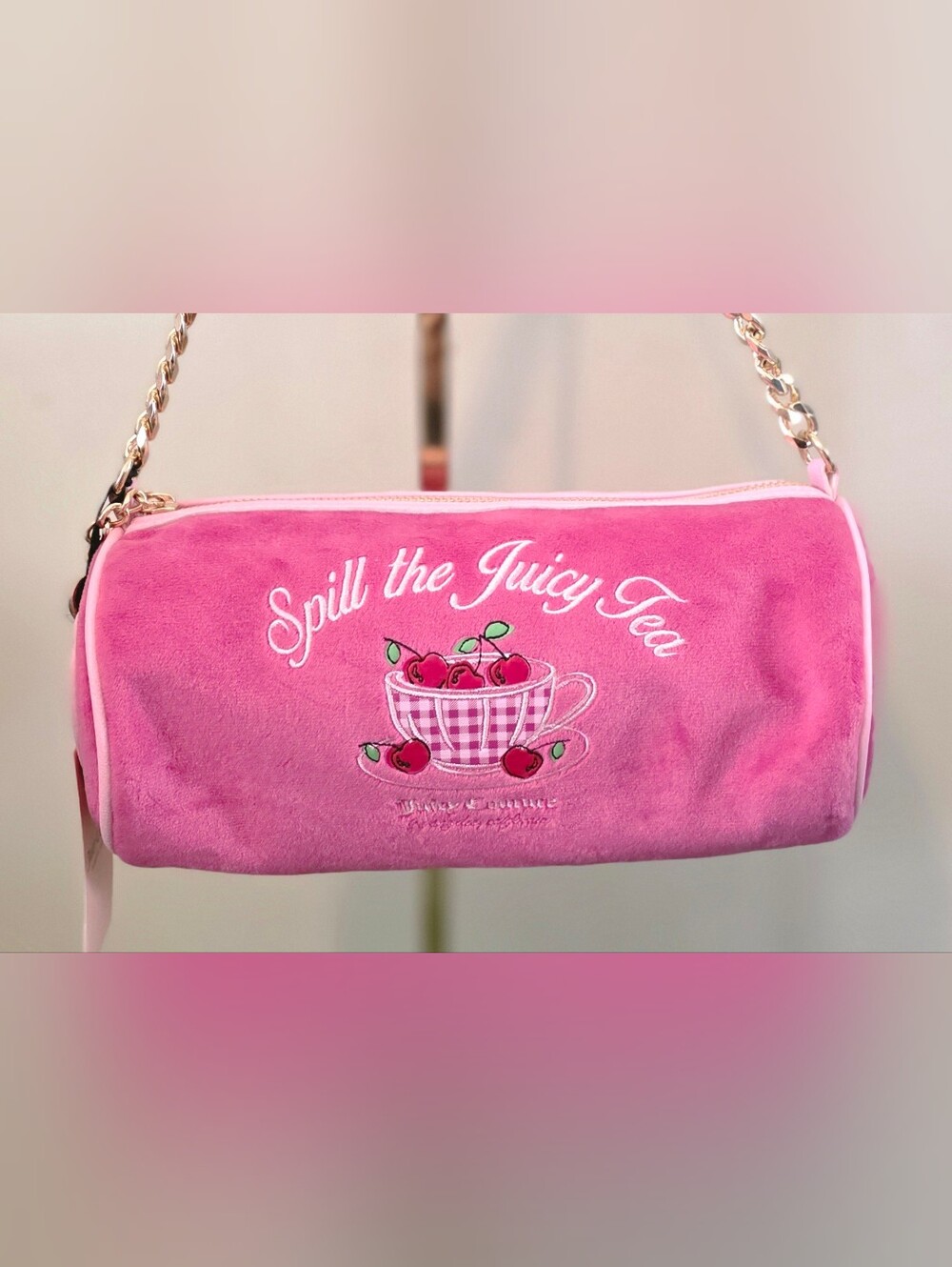 Juicy Couture Pink Embroidered 'Spill the Juicy Tea' Bag